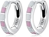 LYGXWJFC Joyería de Plata esterlina, Pendientes de Hebilla de Cuadros Blancos esmaltados con Hebilla de aro Rosa 925 para Mujer, joyería de Tendencia