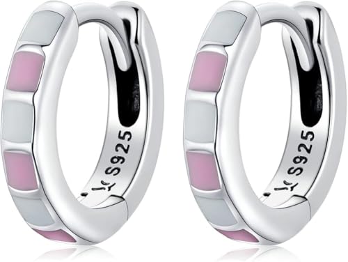 Boucles d'oreilles tendance pour femme en argent et émail à carreaux