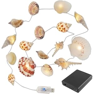 Ocean & Beach Themed String Lights - Real Conch Shell Design,7FT 20 LED Fairy Lights with 8 Modes, Dual-Powered: Battery/USB Operated for Hawaii Parties, Bedroom, Outdoor Decor Ocean Beach Themed String Lights Real Conch Shell Design7FT 20 LED Fairy Lights with 8 Modes Dual Powered BatteryUSB Operated for Hawaii Parties Bedroom Outdoor Decor