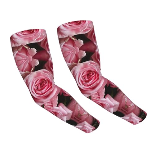 Tousse Red Fresh Roses Print Cooling Sleeves,Cooling Arm Sleeves Sun Protection Unisex For Sports, Cycling, Golf, Black, One size