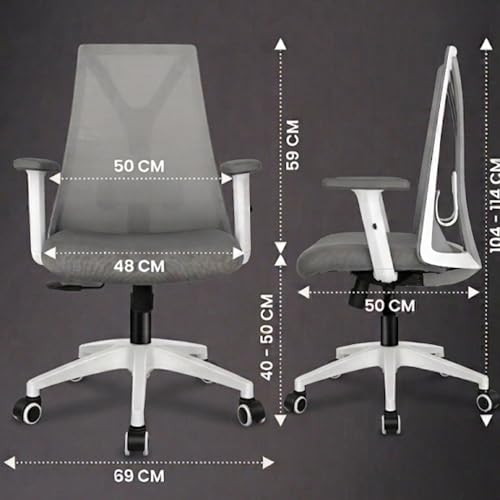 Image of Kepler Brooks Crest Office Chair for Work | 3-Year Warranty | Ergonomic Office Chair, Study Chair for Home, 1D Arms, Adjustable Lumbar, Single Lock Recliner, Heavy Duty Nylon Base (White Grey)