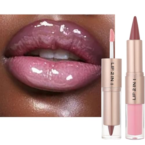 2-in-1 Double-Ended Matte Lip Liner & Lip Gloss Set, Long-Lasting, Smooth Plumping Lipliner with High-Pigment Moisturising Pink Lipgloss(#05)