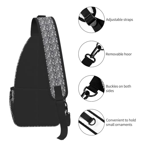 Mochila de pecho con estampado diagonal de mariposa gris y verde 7