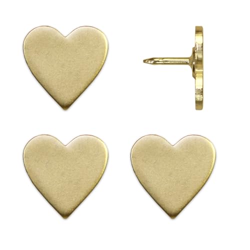 Image of Big Gold Heart Push Pins - Large Gold Metal Heart Map Pins - for Cork Board, Maps, or Lapel Pin Use - Designed in USA - Set of 4
