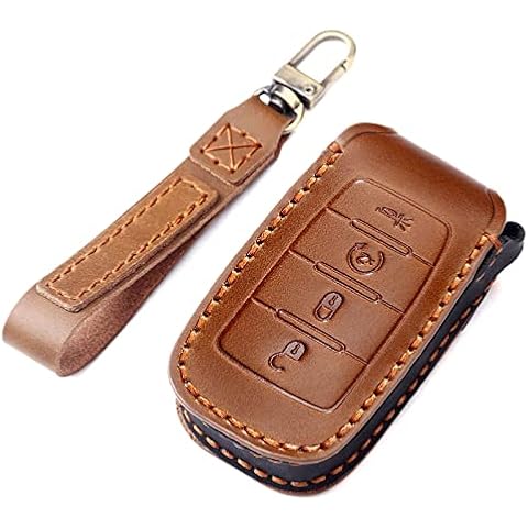 EASYANT Leather Keyless Entry Remote Control Smart Car Key Fob Cover Case Compatible with Dodge RAM 1500 2019-2022 Brown 4 Button Cover