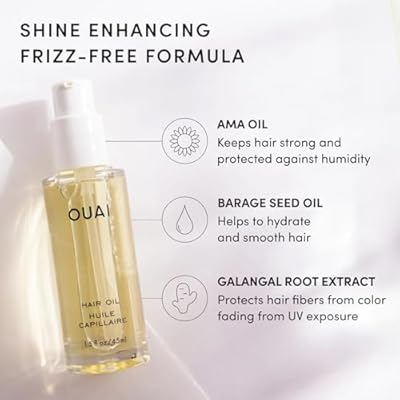 OUAI Hair Oil Travel Size - Hair Heat Protectant Oil for Frizz Control - Adds Shine and Smooths Split Ends - Color Safe Formula - Paraben, Phthalate and Sulfate Free (0.45 oz)