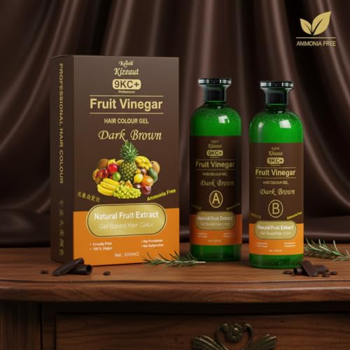 Image of Kamll Kizeaut Fruit Vinegar Dark Brown Hair Color Gel 1000 ml | Stain Free Gel-Based Hair Color With Non Drip Formula | No Ammonia | Cover Greys | Long Lasting Brown Shade for Men & Women (500 ml x 2)