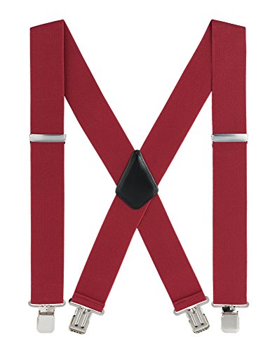 Men Suspenders, with Heavy Duty Clip 2   Wide X-Back Suspenders Men Red