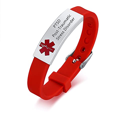 ZKXXJ Medical Alert Bracelets for Men Women PTSD Post-Traumatic Stress Disorder,Silicone Wristband Emergency ID Identification Cuff Bracelet Health Allergy Awareness Jewelry for Teens Adults