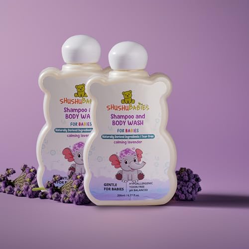 Image of ShuShu Babies Natural Calming Lavender Baby Wash & Shampoo-400ml | Baby Head to Toe Wash | Suitable for Newborn Sensitive Skin | Gentle, Tear-Free, Mild & Hypoallergenic Formula