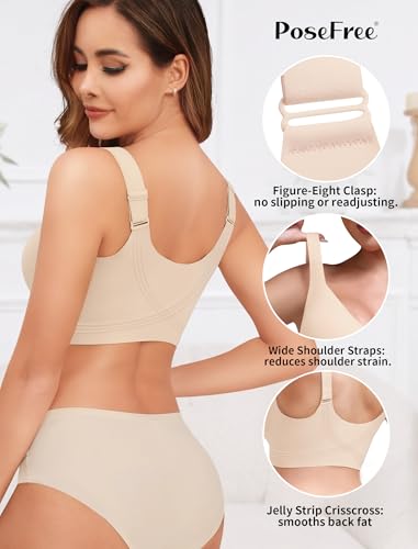Image of PoseFree Post Surgery Bra Front Closure, Compression Bras for Women Post Op Support After Breast Augmentation, Reduction