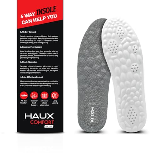 Image of HAUX PU Foam Comfort Insoles for Men | All-Day Cushioning & Durable Support,Lightweight, Durable, and Flexible, Dynamic Arch Technology for Neutral to High Arches (Gray, 9)