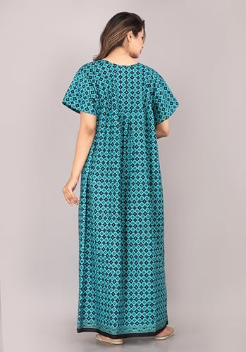 Image of Kuruti B Sheets Cotton Nighty for Women Jaipuri Print 2 Button Round Neck Short Sleeve Night Gown | Maxi Dress