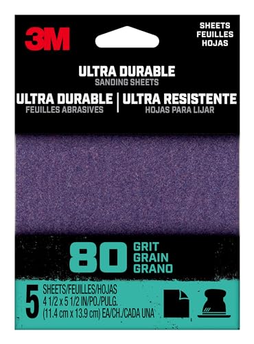 3M 1/4SHT5PK80 Feuilles abrasives pour restauration de meubles en bois