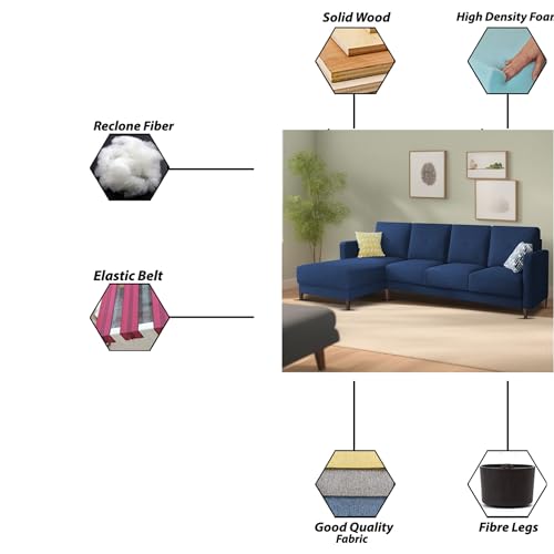 Image of Baloney LHS 6 Seater L Shape Sofa Set for Living Room (Blue Fabric) Premium Fabric Sofa