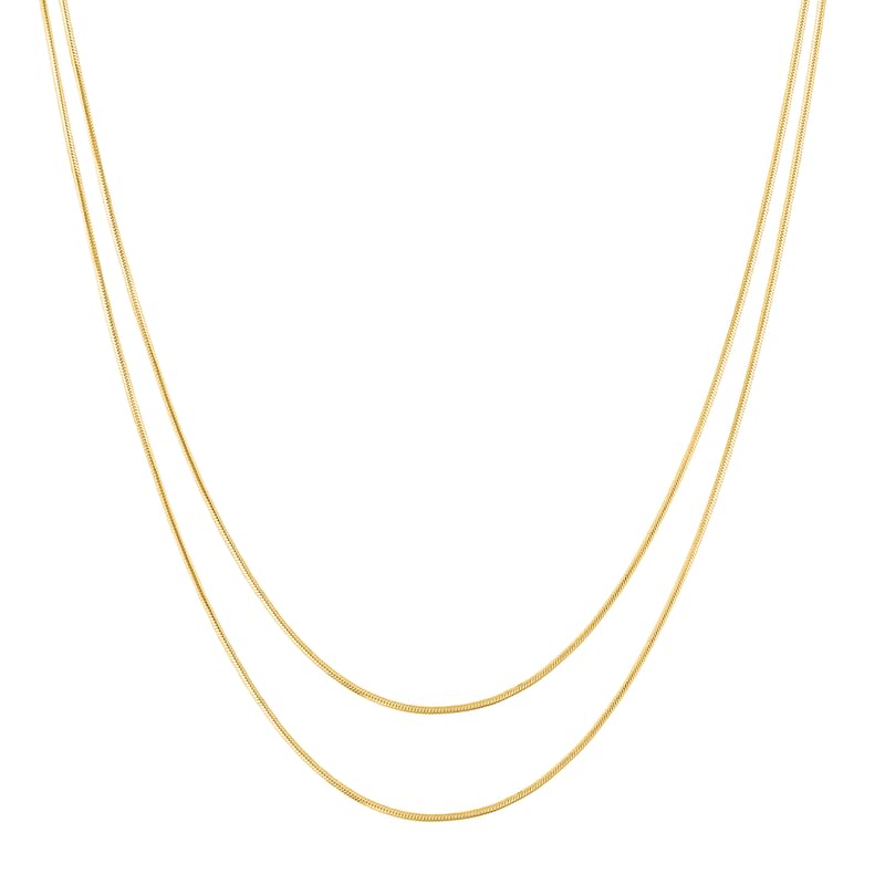 KISPER24k Gold Snake Chain Necklace – Thin, Dainty, Gold Plated Stainless Steel Jewelry for Women & Men with Lobster Clasp, 16" & 18"