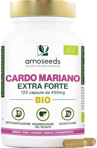 Cardo Mariano BIO | Extra Forte 1350mg / giorno, integratore con Silimarina | 120 capsule da 450mg | Disintossicazione del fegato, Depurazione, Digestione | Qualità Superiore