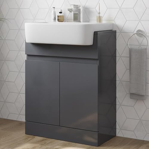 Artis Grey Gloss Freestanding Vanity Unit with Semi Recessed Basin - 600mm