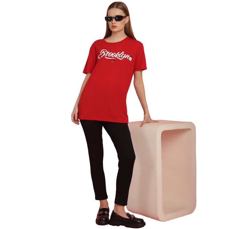 Image of Round Neck Cotton Printed Women Regular Fit Tshirt-P1950