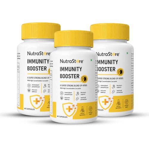 Image of NutraStore Immunity Booster for Men & Women | Curcumin, Giloy, Amla, Moringa, Ginger, Orange & Piperine | Daily Health Supplement | 60 Capsules | Pack of 3