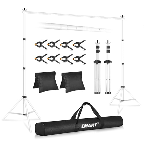 EMART 背景スタンド 撮影スタンド 200x300cm ホワイト 幅、高さ調節可能 背景布/グリーンバックスタンド 生放送、web会議、ビデオ通信、動画などに適用 グリーンバック、背景紙、クロマキー合成、テレワーク、オンライン授業、オンライン飲み会など