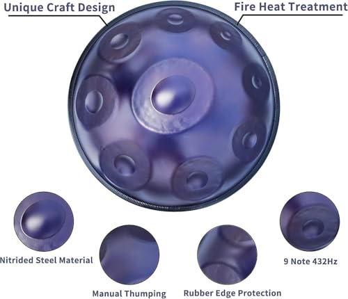 Handpan en Ré Mineur 432Hz violet 10 notes avec support et étui