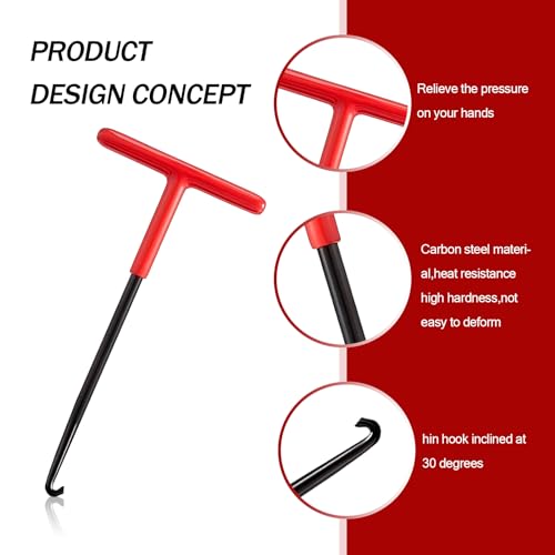 Image of Ajxn 2 PCS Car Exhaust Pipe Tension Spring Hook, 5.51 inch x 0.98 inch x 0.98 inch Labor-saving T-handle Design Spring Disassembly Assembly Hook, Portable Repair Accessories, for Cars, Motorcycles (Red & Black)