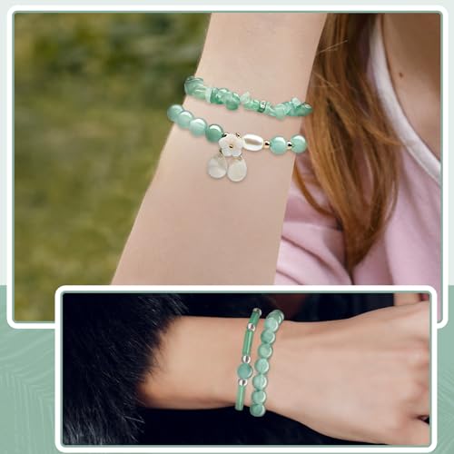 4 Pcs Jade Bracelet for Women Good Luck Wealth Green Aventurine Bracelet 8 mm Stretch Dongling Jade Beaded Spiritual Gift4