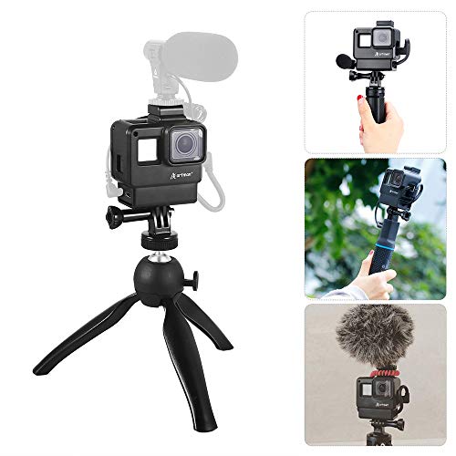 Artman Vlogging Setup Kit Compatible with GoPro-Vlogging Housing Case Frame + Mini Tripod Kit Vlogging Setup with Microphone Cold Shoe Mount Compatible with GoPro Hero 7/6/5 Black(Without Mic)