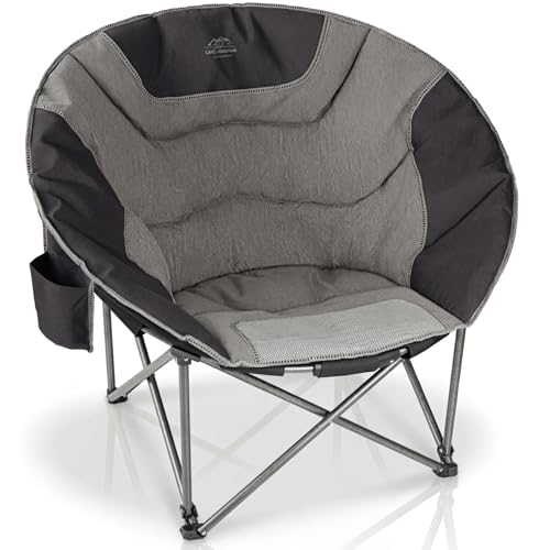 Silla de Camping Portátil Oversized Moon, Silla de Césped Plegable Redonda con Portavasos, Resistente para 500 lbs, Ideal para Camping, Senderismo, Picnics y Playa, Negro