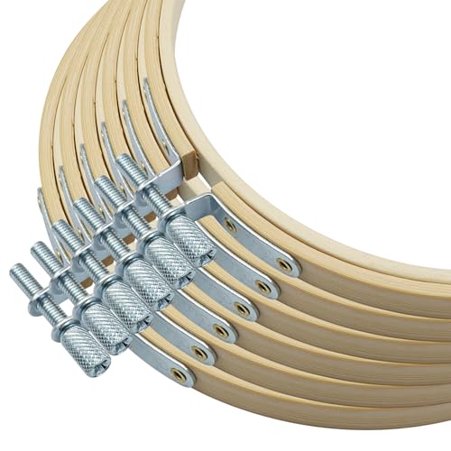 Unlorspy 6Pcs 5Inch Circle Embroidery Hoops Round Wood Embroidery Hoops Adjustable Bamboo Circle Cross Stitch Hoop Ring Wooden Frames for Art Craft Sewing/Christmas Decoration