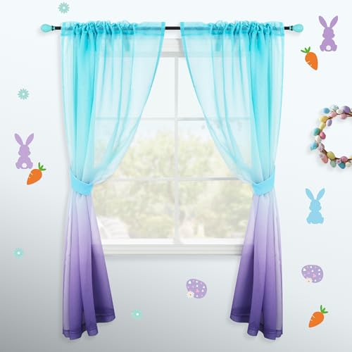 KOUFALL Curtains for Girls Bedroom,Mermaid Ombre Sheer Kids Curtains for Nursery Baby Room Decor 2 Panel Set,Light Purple Lavender and Teal Aqua,84 Inches Long