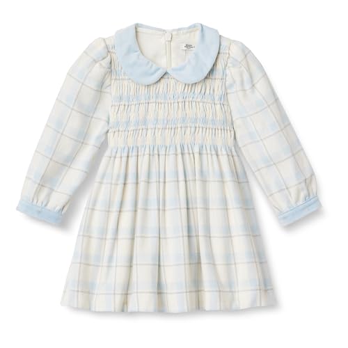 Amazon Essentials x Sofia Grainge Vestido de franela de manga larga Bebé Niña, Marfil Azul Luminoso Patrón A Cuadros Sencillo, 6-9 meses