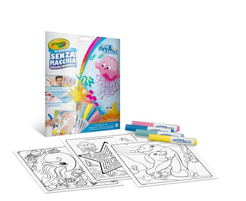 CRAYOLA - Color Wonder, Coloring Set con 18 Pagine da colorare e 4 Pennarelli Senza Macchia, Soggetto Amici del Mare, attività Creativa per Bambini, età 3,4,5 Anni
