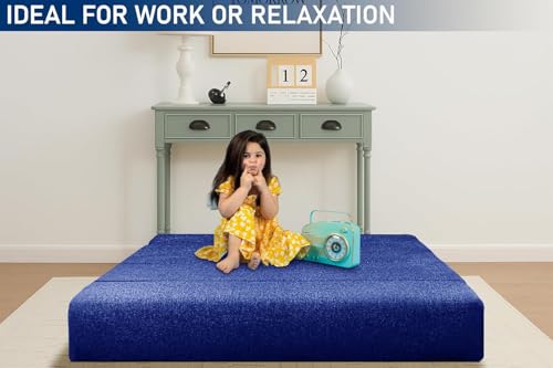 Image of Foldable 2 Seater Sofa Cum Bed, Sofa Bed 4 X 6 Feet, Jute Fabric- Washable Cover- Including Two Cushion Perfect for Home & Office - Blue Color