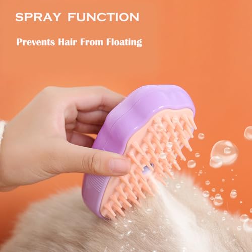 Image of Steam Brush for Cats, Spray Comb Mist Brush, Rechargeable Steam Pet Brush for Dogs and Cats, Self-Cleaning 3-in-1 Cat Hair Brush with Steam for Long and Short Hair for Cats and Dogs (purple)