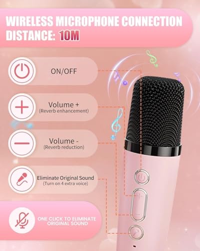 Image of BolaButty Fun Flicks Karaoke Machine with Wireless Mics, Bluetooth Speaker, RGB Lights, 5 Voice Effects, Portable Sound System for Home, Party, Outdoor, for Kids & Adults (1 MIC with Speaker Set)