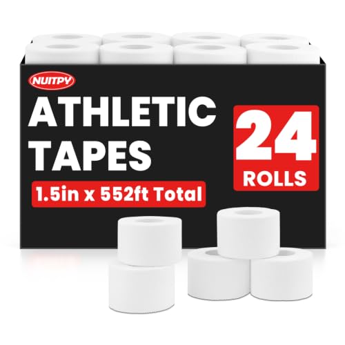 Image of NUITPY 24 Pack Athletic Tape, White Sports Tape, Easy Tear Wrist Tape | Strong Adhesion Tapes for Boxing, Gymnastics, Hockey, Soccer, Lacrosse and First Aid(1.5in x 552ft Total)
