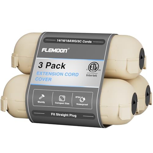 Image of 3 Pack Outdoor Extension Cord Cover Waterproof, Cord Box for Outlet | Small Electrical Connection Box for Straight Plug, Socket, Halloween, Christmas Holiday Decoration String Light, Almond