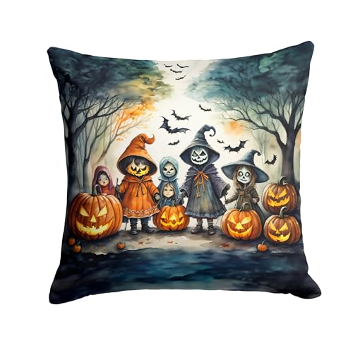 Caroline's Treasures DAC2221PW1414 Trick or Treaters Spooky Halloween Throw Pillow Machine Washable, Indoor Outdoor Decorative Pillow for Couch, Bed or Patio, 14Hx14W