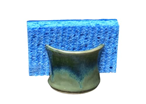 Handmade Sponge Holder/Sink Caddy, Stoneware Ceramic Pottery, Kitchen Decor, Green Swirl