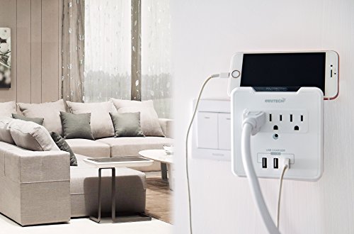 Multi Outlet Wall Mount Adapter Surge Protector with 3 High-Speed USB Charging Ports(3.1A), OviiTech Wall-Mountable Design with 3 AC Outlets