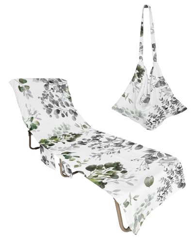 Turquoise Grey Ombre Beach Lounge Chair Towel Cover, Soft Chaise Lounge Towel with Side Pockets Patio Pool Chairs Cover for Beach/Pool Sunbathing 29x85 Spring Floral Summer Botanical