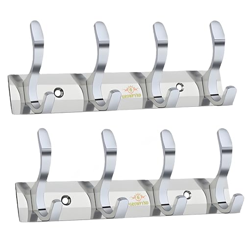 Image of Heavy Duty S Type Stainless Steel Cloth Hanger Suitable for Bathroom Bedroom Kitchen Wall Hook Rail Hanging Scarf Coat Keys Tie Towel Door Robe (Pack of 2, 4 Pin Silver)