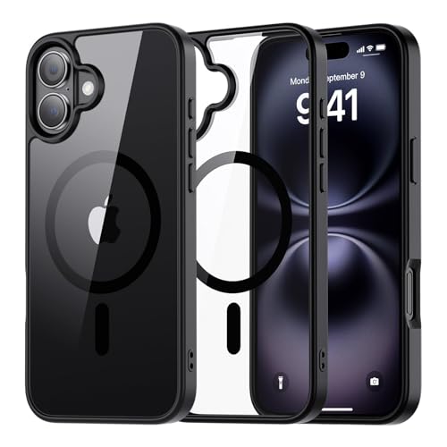 Image of AIBEX Clear Mag-Saf Case for iPhone 16 Plus - 1,500 G Strong Magnetic Lock, Crystal-Clear Anti-Yellowing Back | Military-Grade Drop Protection | Camera Guard, Slim & Lightweight - Black