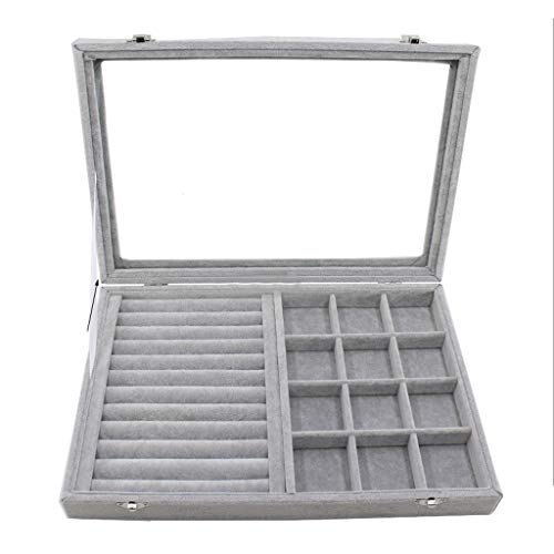 HMEI Joyero joyero con tapa transparente, caja de almacenamiento de joyas de terciopelo de hielo, vitrina de cristal para joyas, caja de exhibición, regalos para niñas y mujeres, organizador de joyas