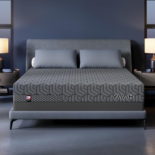 Yaak 12 Inch King Size Memory Foam Mattress, Cooling Gel Made in USA, Grey | Med...