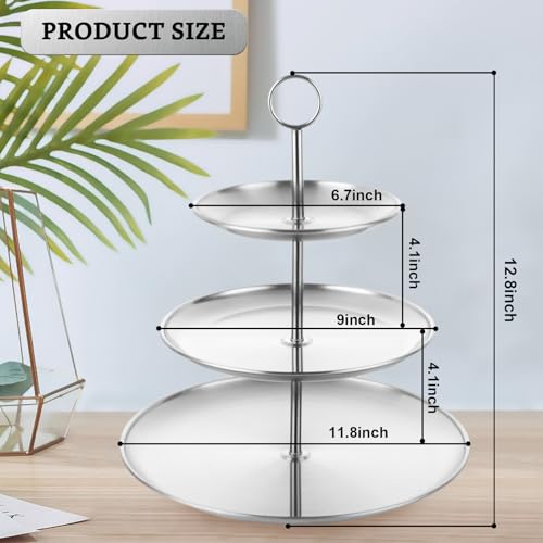ABuff 3 Tiered Silver Cupcake Stand 2 Pack Stainless Steel Silver Tiered Dessert Stand Cupcake Display Tower 3 Tier Serving Tray Cake Stand for Baby Shower Birthday Party Wedding by ABuff - Image 2