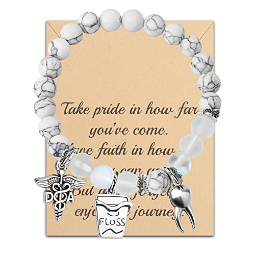 Fustmw Dental Assistant Graduation Bracelet - DA Jewelry Gift for New Dentist (Message Card)