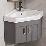 XBTGS Eckwaschbeckenkombination, kleine Wandmontage, Eckwaschbecken, mit Badezimmerschrank, freistehender Stauraum, kleine Waschbecken für kleine Räume, Grau, 56 cm
